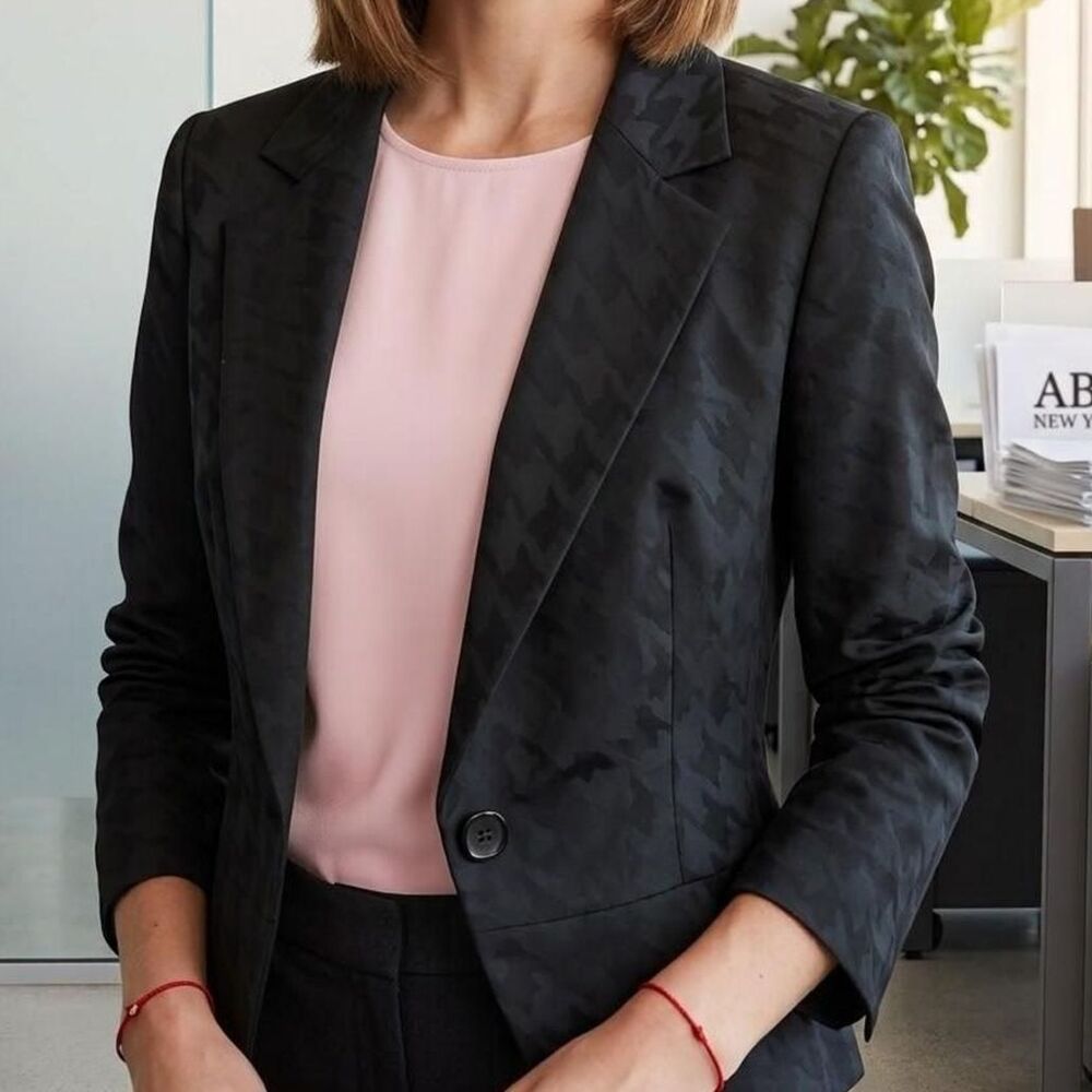 ABR New York Black Jacquard Blazer USA Size 6 Petite office siren academia chic